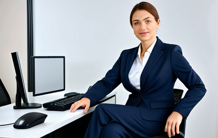 **
"A professional businesswoman in a modest business suit, sitting at a desk in a modern office, fully clothed, appropriate attire, safe for work, perfect anatomy, natural proportions, professional photography, high quality"
**