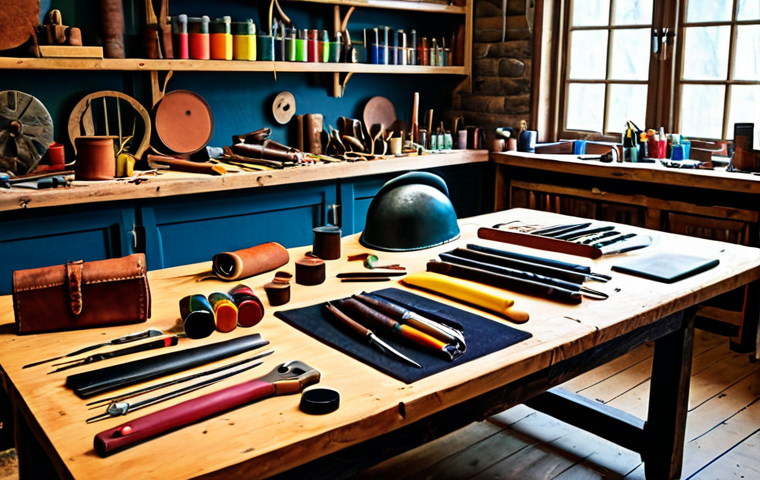 가죽공예 아트워크 - **

"Close-up of a skilled artisan's hands meticulously hand-stitching vegetable-tanned leather, cra...