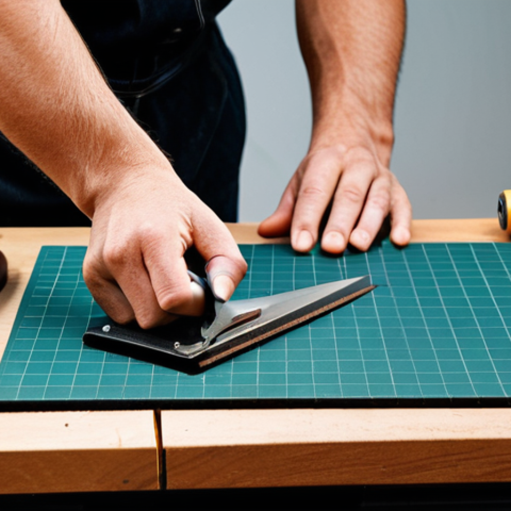 가죽공예 도구 - Leather Cutting Tools**
"A beginner's leatherworking setup. Focus on a rotary cutter, sharp knife, ...