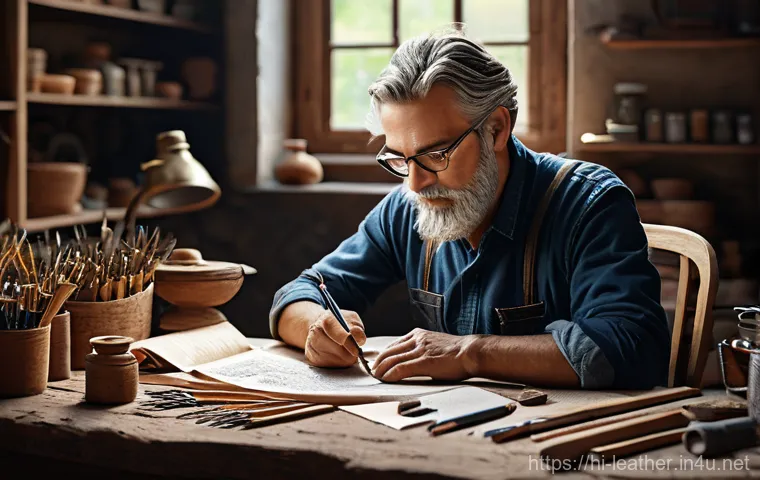 가죽공예 전문 도구 - Here are three detailed image generation prompts in English, keeping all the specified safety guidel...