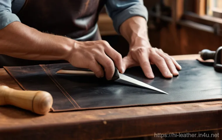 가죽공예 전문 도구 - Prompt 1: The Focused Artisan's Workspace**