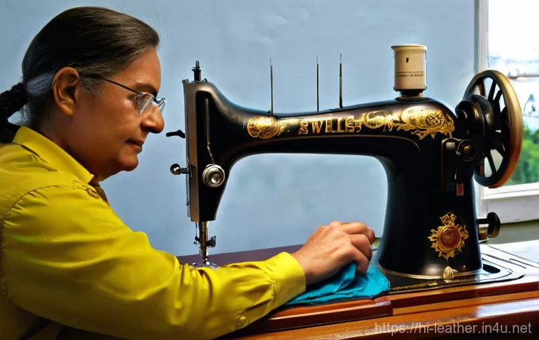 가죽공예 고급 재봉틀 사용법 - Here are three detailed image generation prompts in English, based on the provided text, adhering to...