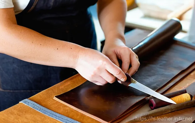 가죽공예 세밀한 손끝 작업 - **Prompt 1: The Artisan's Focused Craft at the Workbench**
* **Subject:** A skilled leather ar...