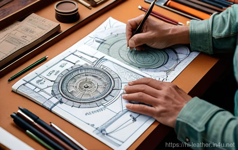 가죽공예 고급 기술 배우기 - **Prompt 1: The Artisan's Vision - Advanced Design Sketching**
"A close-up shot of an experience...