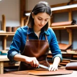 가죽공예 제작 시간 단축 - **Prompt 1: Modern Leather Crafting Workshop in Action**
    "A talented female leather artisan, in ...