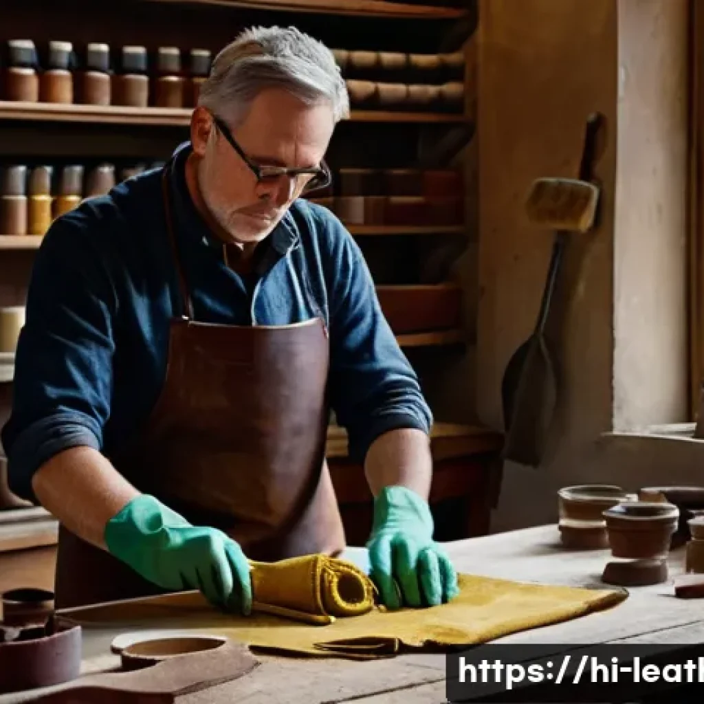 가죽공예 염색 기술 - **Prompt 1: The Art of Leather Preparation**
"A skilled artisan, focused and meticulous, is care...
