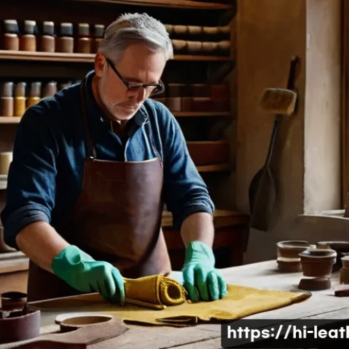 Home 19 가죽공예 염색 기술 - **Prompt 1: The Art of Leather Preparation**
"A skilled artisan, focused and meticulous, is care...