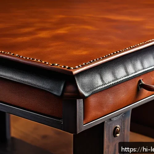 가죽공예 조각 및 리벳 사용법 - A close-up, highly detailed image of full grain leather with a rich, natural texture showing fine gr...