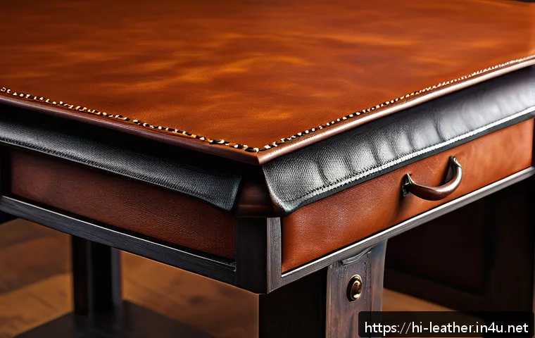 가죽공예 조각 및 리벳 사용법 - A close-up, highly detailed image of full grain leather with a rich, natural texture showing fine gr...