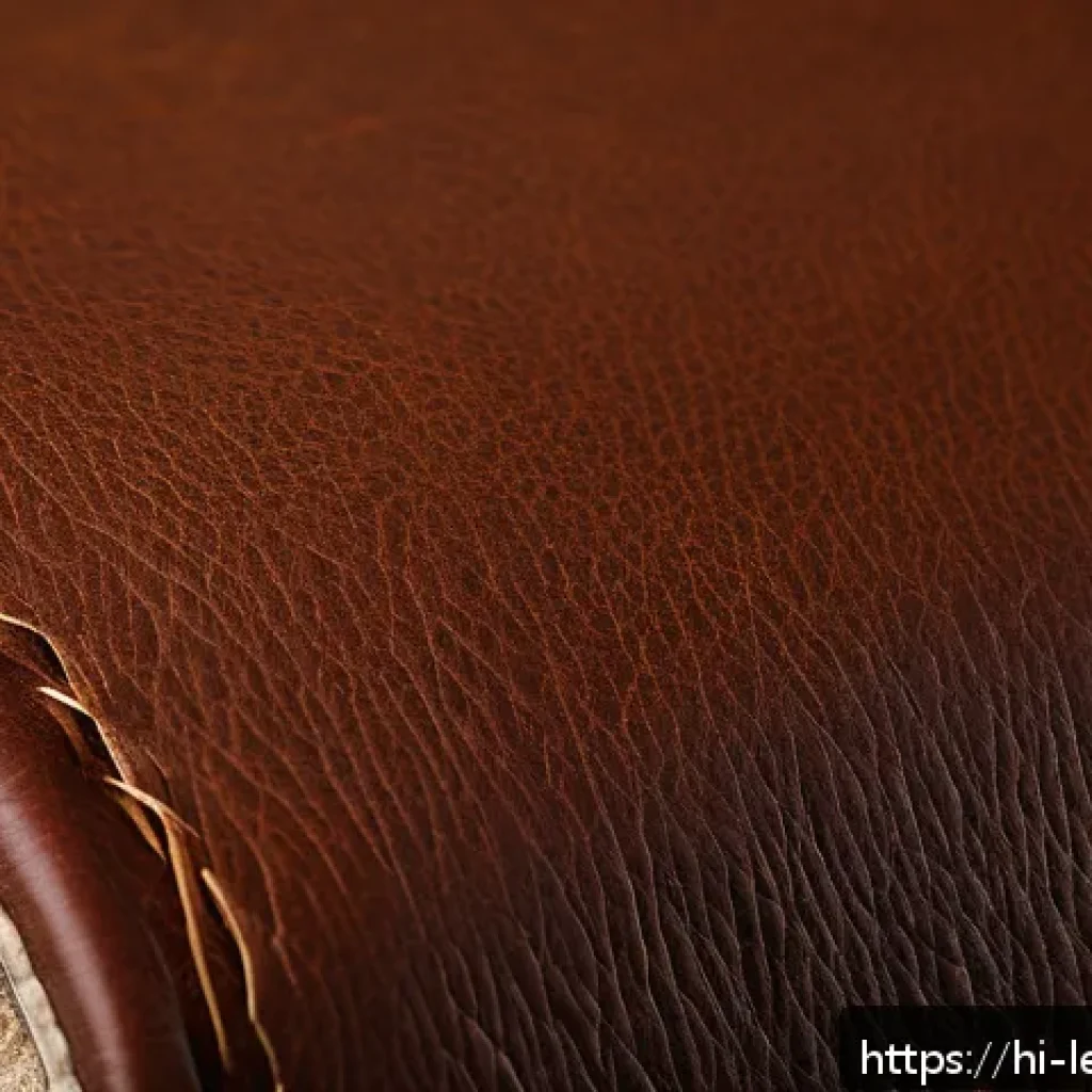 가죽공예 공예 작품 전시 - A close-up, high-resolution image of a premium leather jacket sleeve showcasing natural leather text...